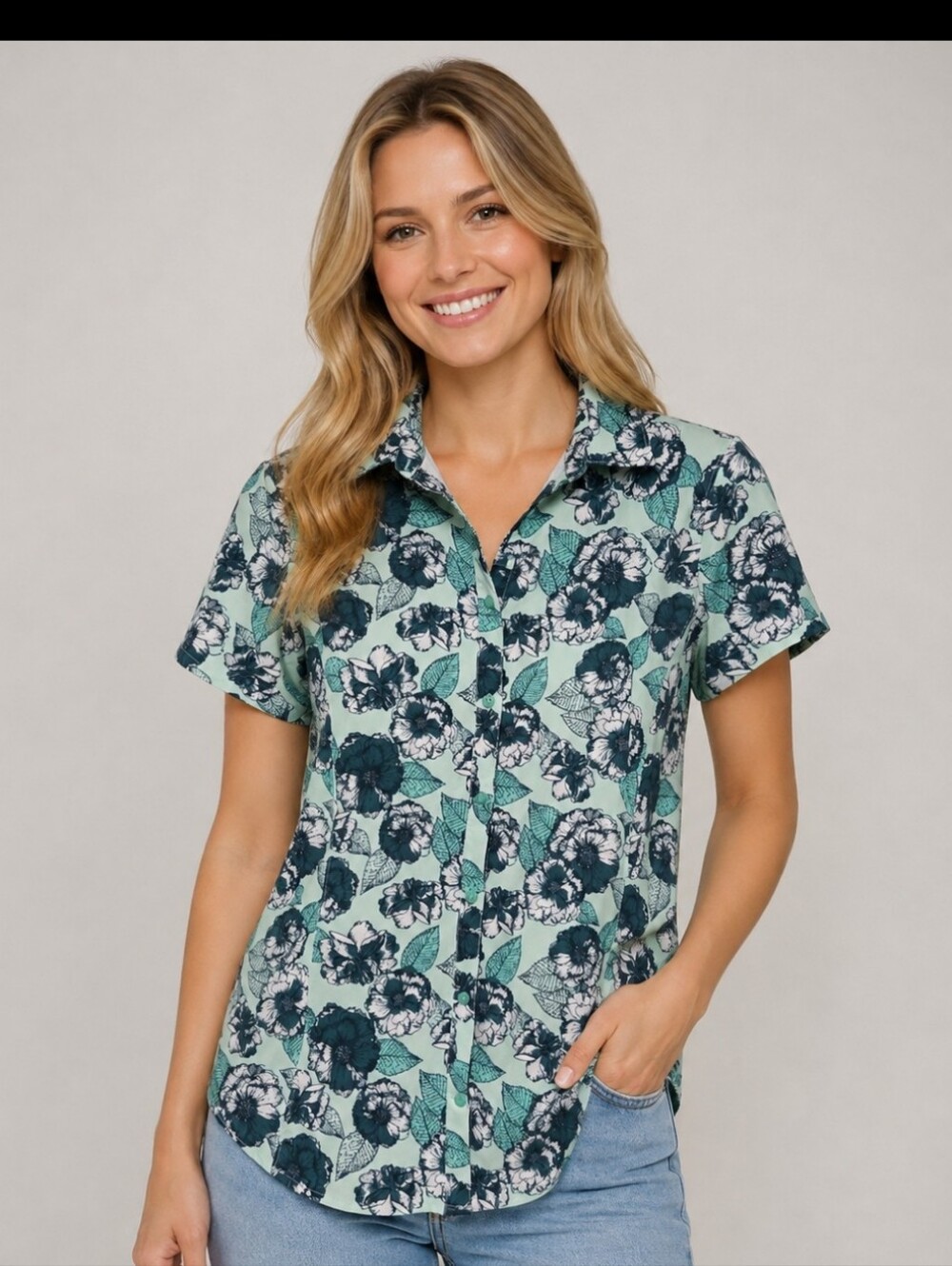 Duluth Trading Co Green Floral Sidewinder Outdoor Fishing Shirt Women's Large
